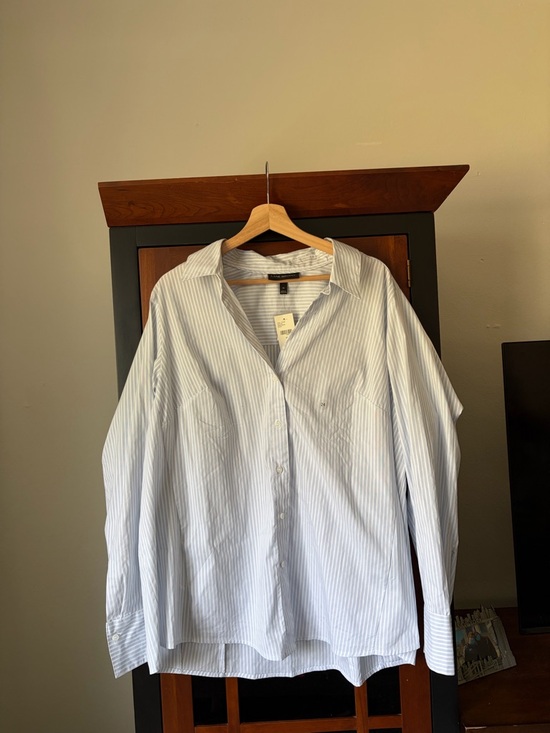 Lane Bryant Tops - Lane Bryant Blue & White Vertical Stripe Button-Down Shirt